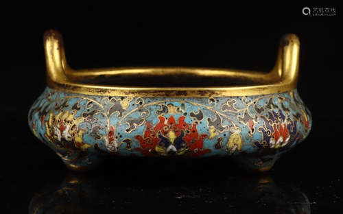 A CLOISONNE CENSER WITH FLOWER PATTERN