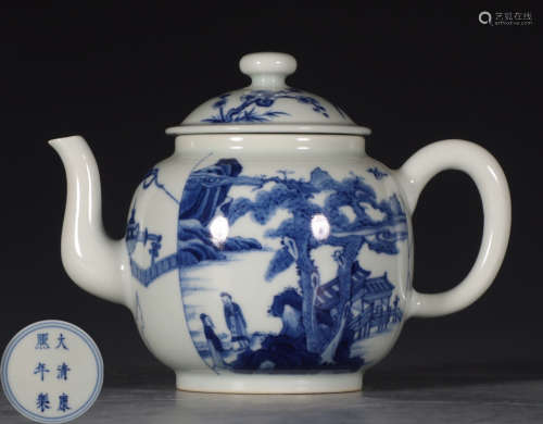 A BLUE&WHITE GLAZE POT PAINTED WITH STORY&POETRY