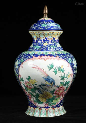 A CLOISONNE VASE WITH FLOWER&BIRD PATTERN