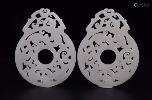 PAIR OF HETIAN JADE BI HOLLOW CARVED