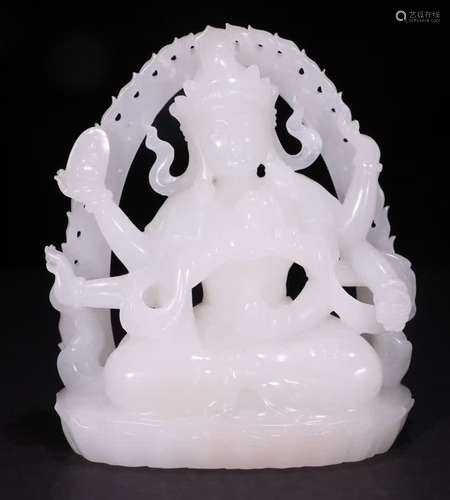 A HETIAN WHITE JADE GUANYIN BUDDHA STATUE