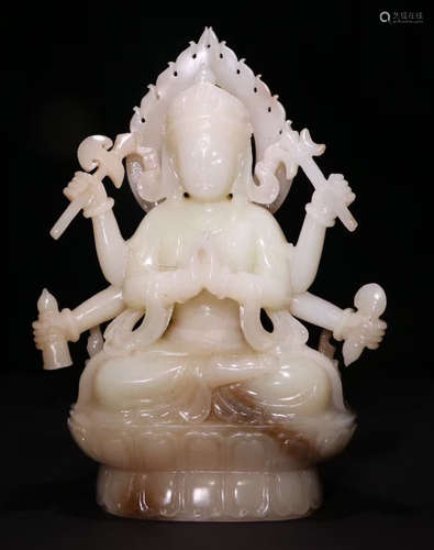 A HETIAN JADE GUANYIN BUDDHA STATUE