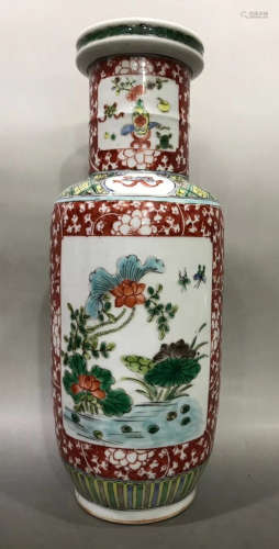A FIVE COLOR GLAZE VASE PAINTED WITH FLOWER&BIRD
