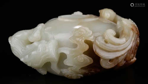 A HETIAN WHITE JADE BRUSH WASHER CARVED WITH BEAST