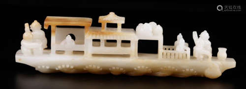 A HETIAN WHITE JADE ORNAMENT SHAPED WITH SHIP