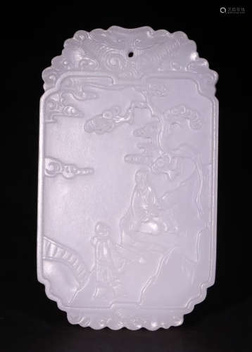 A HETIAN JADE TABLET CARVED WITH STORY