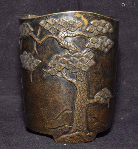 A COPPER CENSER CARVED WITH CRANE&PINE