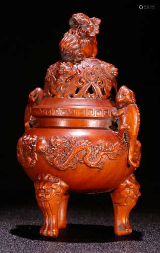 A HUANGYANG WOOD CENSER CARVED WITH DRAGON PATTERN