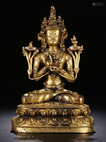 A GILT BRONZE TARA BUDDHA STATUE