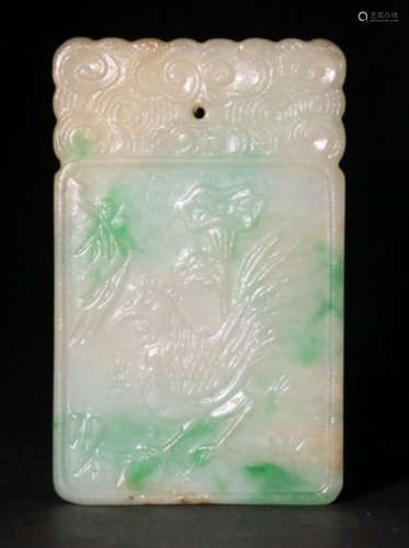 AN OLD JADEITE TABLET CARVED WITH ROOSTER