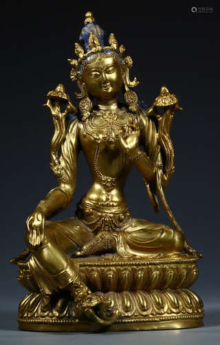 A GILT BRONZE TARA BUDDHA STATUE