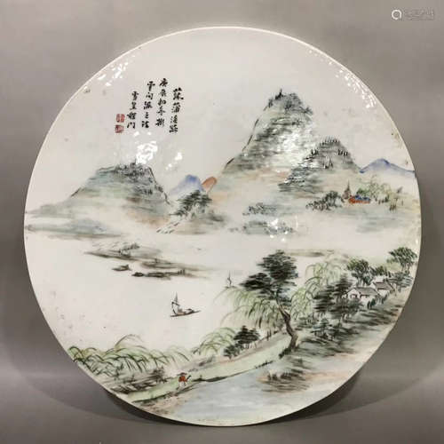 A SHALLOW GLAZE PORCELAIN BOARD WITH LANDSCAPE PATTERN