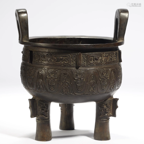 AN ARCHAIC FINELY CAST BRONZE CENSER