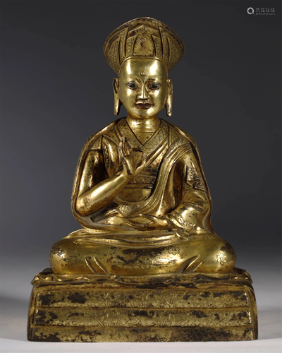 TIBETAN VERY RARE GILT-BRONZE BUDDHIST FIGURE O…