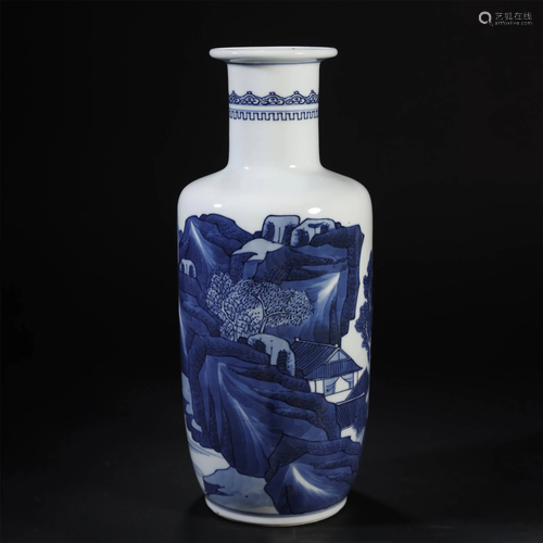 AN ARCHAIC BLUE AND WHITE GLAZED BOTTLE VASE