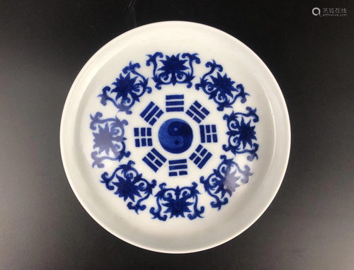 A CHINESE BLUE AND WHITE DISH WITH QIANLON…