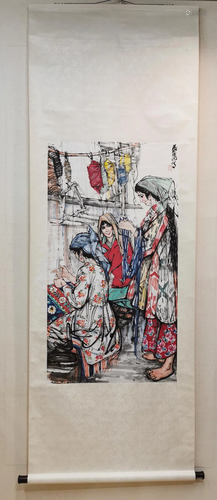 A CHINESE PAPER SCROLL LADIES PAINTING, AT…