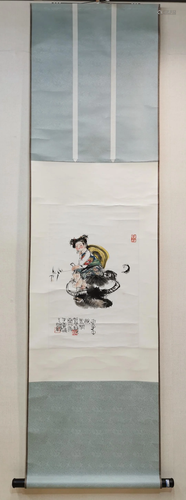 A CHINESE PAPER SCROLL COWHERD PAINTING…