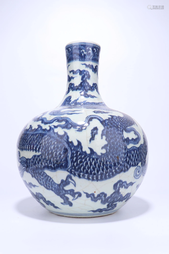 A CHINESE BLUE AND WHITE DRAGON VASE, MING…