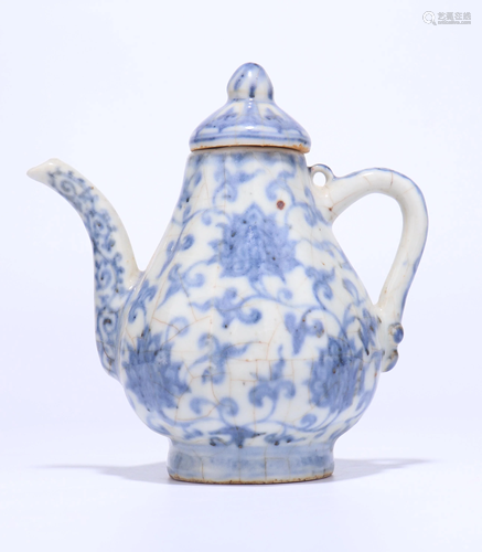 A CHINESE BLUE AND WHITE LOTUS EWER AND CO…