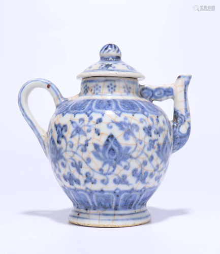 A CHINESE BLUE AND WHITE EWER AND COVER, M…