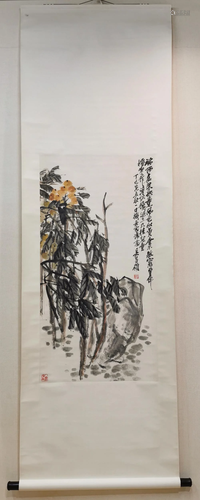 A CHINESE PAPER SCROLL LOQUAT PAINTING, …