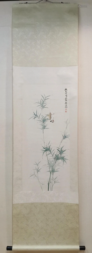 A CHINESE PAPER SCROLL BAMBOO PAINTING,…