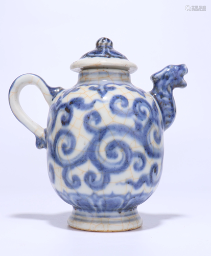 A CHINESE BLUE AND WHITE EWER AND COVER, M…