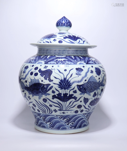 A CHINESE BLUE AND WHITE JAR AND COVER, MIN…