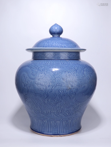 A CHINESE BLUE GLAZED BALUSTER JAR, MING…