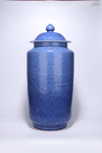 A CHINESE BLUE GLAZED BALUSTER JAR, QING…