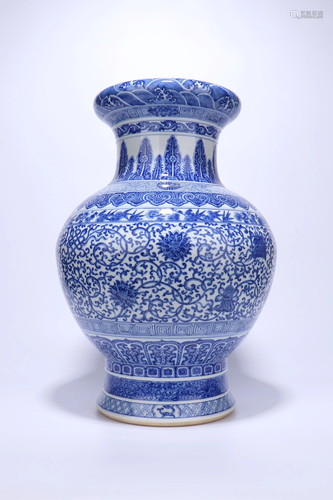 A CHINESE BLUE AND WHITE VASE, ZUN, WITH QIA…