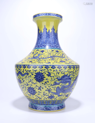 A CHINESE YELLOW GROUND UNDERGLAZE BLUE …