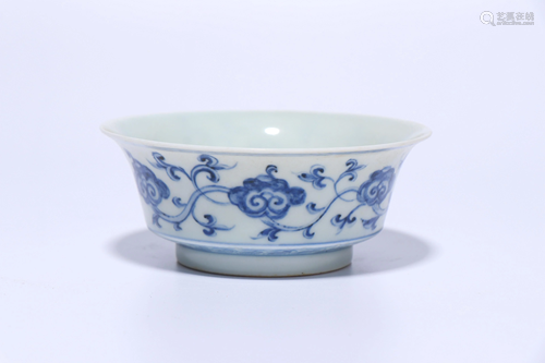 A CHINESE BLUE AND WHITE BOWL WITH CHENG…