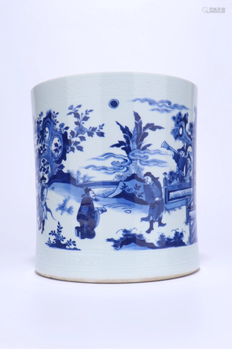 A CHINESE BLUE AND WHITE BRUSH POT, QING DY…