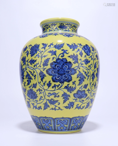 A CHINESE YELLOW GROUND UNDERGLAZE BLUE …