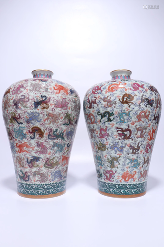 A PAIR OF CHINESE FAMILLE ROSE VASES, MEIPIN…