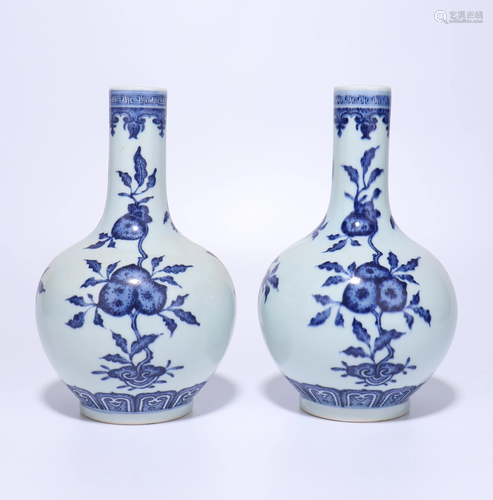 A PAIR OF CHINESE BLUE AND WHITE VASES, TIA…