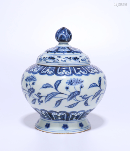 A CHINESE BLUE AND WHITE JAR AND COVER WIT…