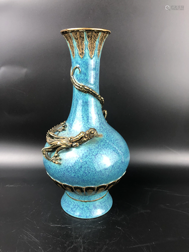 A CHINESE YIXING GLAZED DRAGON VASE, QIN…