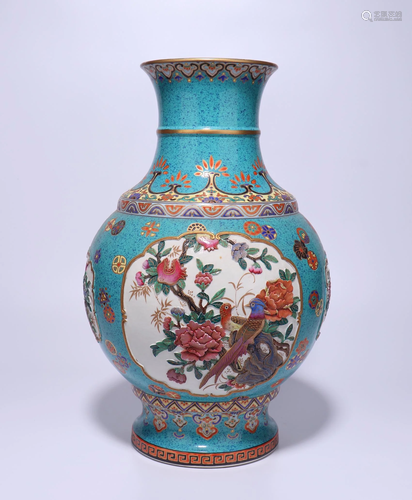 A CHINESE FAMILLE ROSE YIXING GLAZED VASE, …