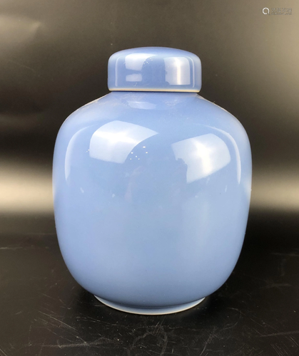 A CHINESE BLUE GLAZED JAR AND COVER WIT…