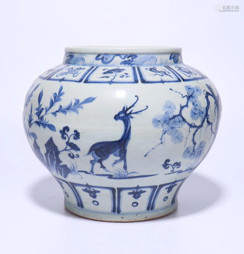 A CHINESE BLUE AND WHITE DEER VASE, MING DY…