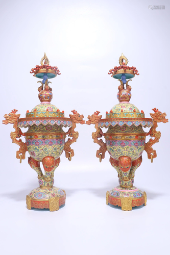 A PAIR OF CHINESE FAMILLE ROSE CENSER AND …