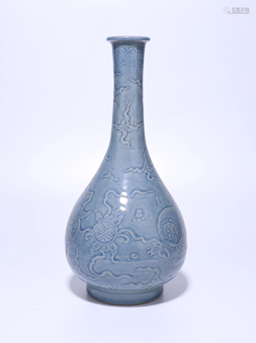 A CHINESE BLUE GLAZED LION VASE, QING D…