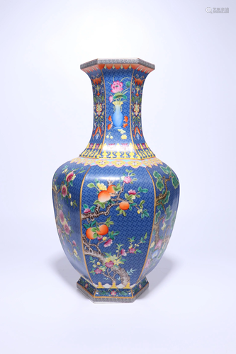 A CHINESE BLUE GLAZED FAMILLE ROSE HEXA…