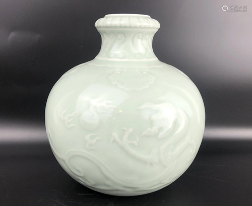 A CHINESE LIGHT GREEN GLAZED VASE, ZUN, …