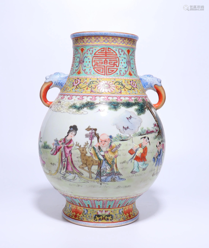 A CHINESE FAMILLE ROSE VASE, ZUN WITH QIAN…