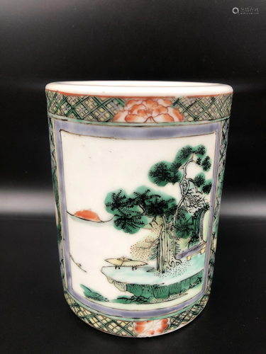 A CHINESE FAMILLE VERTE BRUSH POT, REPUBLIC …