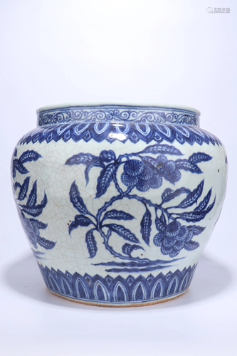 A CHINESE BLUE AND WHITE LYCHEE JAR,MING DY…